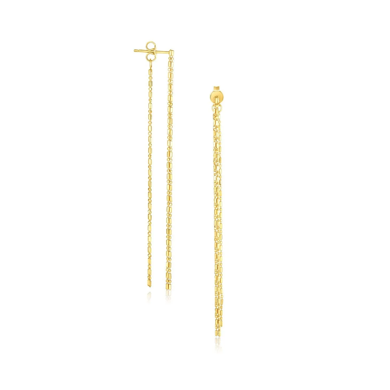 14k Yellow Gold Double Chain Strand Drop Earrings