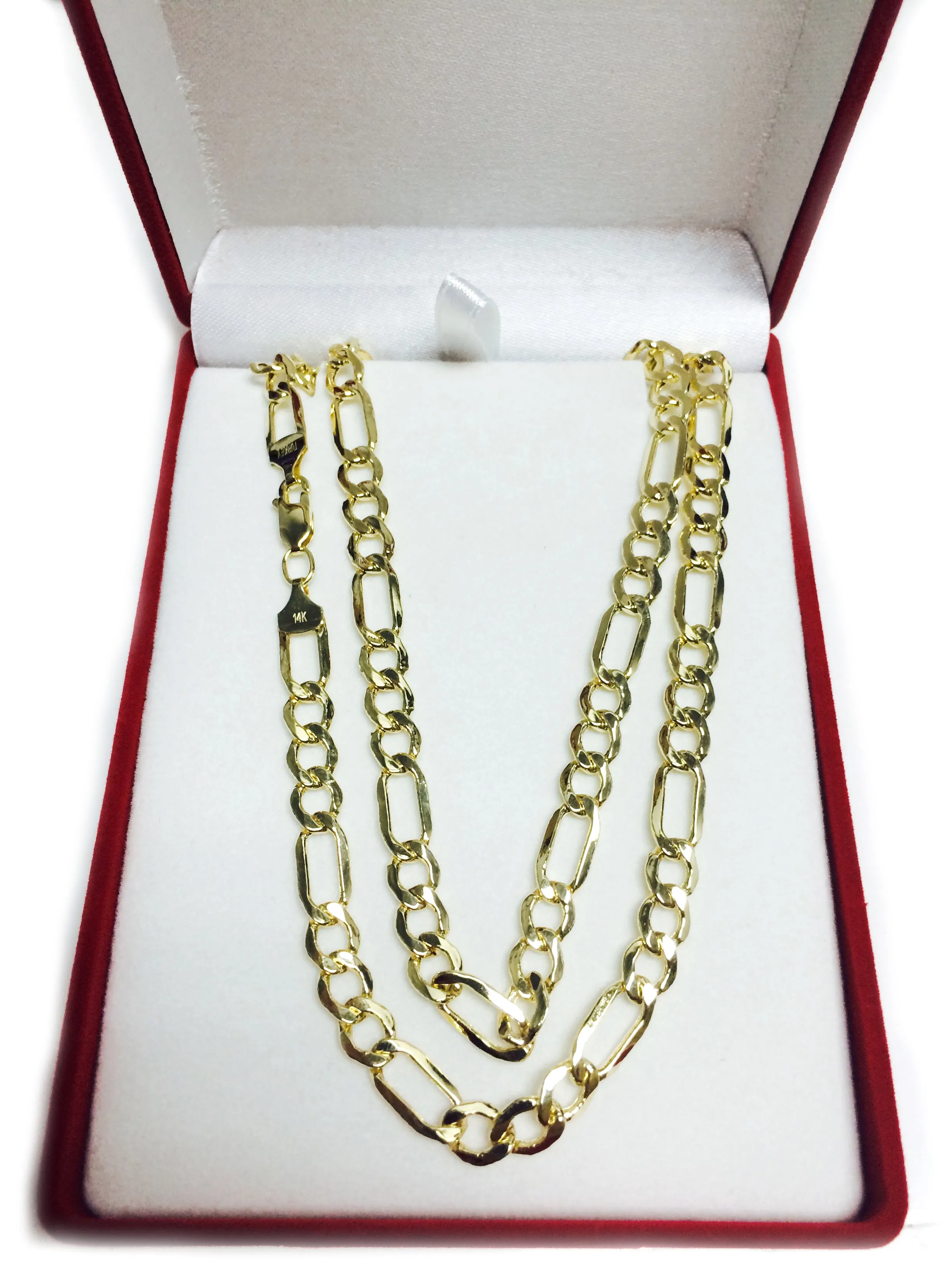 14k Yellow Gold Hollow Figaro Chain Necklace, 6.5mm