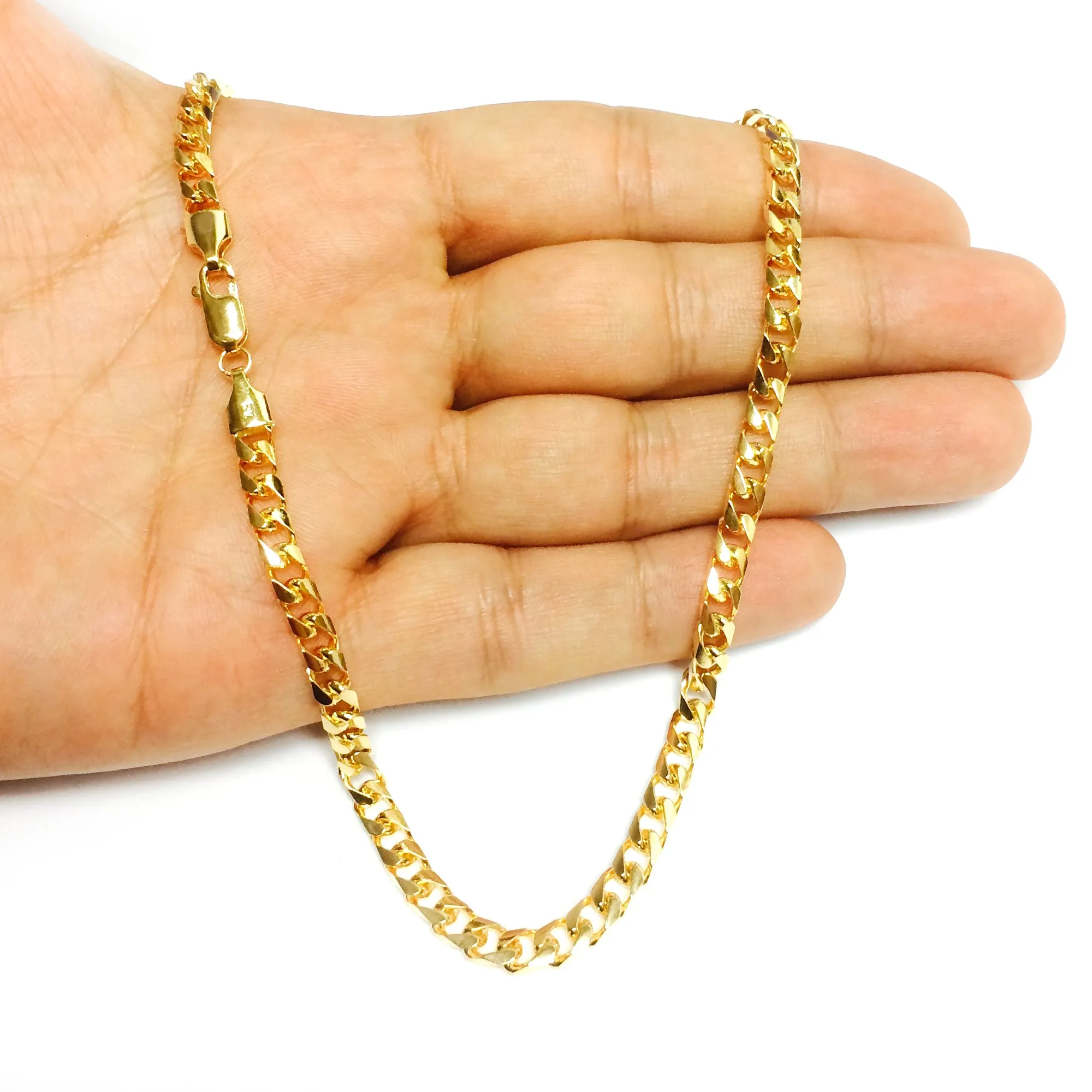 14k Yellow Gold Miami Cuban Link Chain Necklace, Width 4.4mm