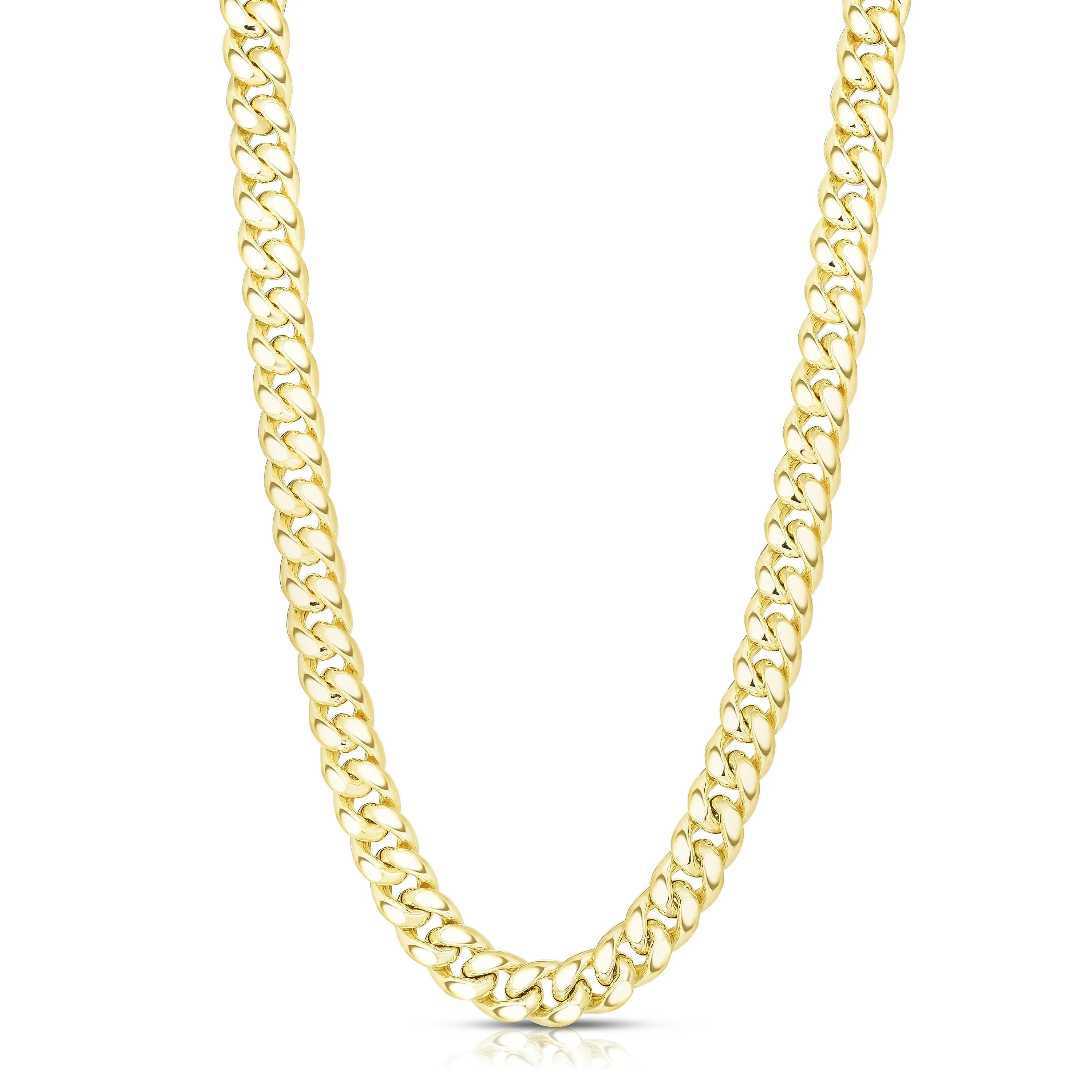 14k Yellow Gold Miami Cuban Link Chain Semi Hollow Necklace, 7mm