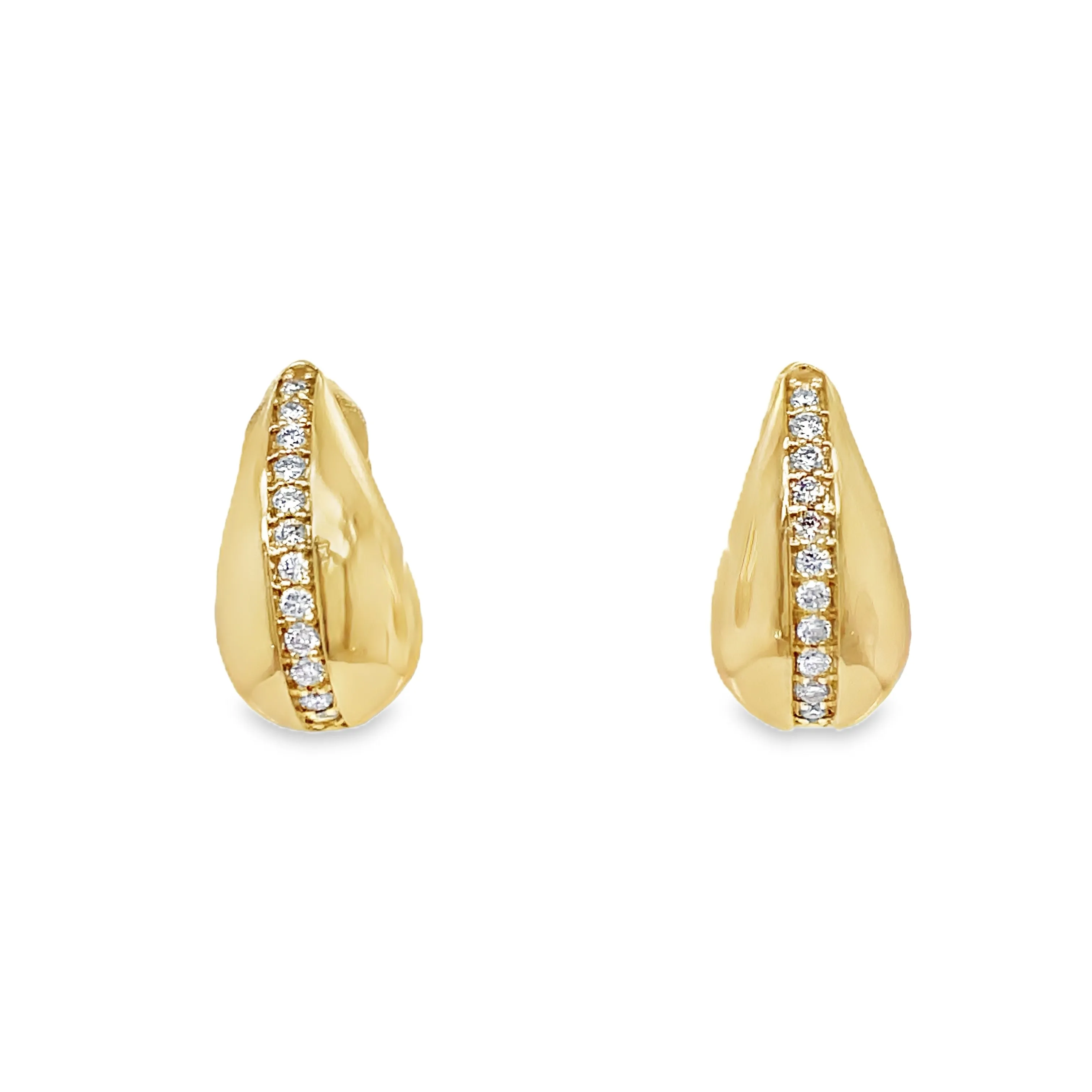 14k Yellow Gold Puff Diamond Tear Drop Shape Stud Small Earrings