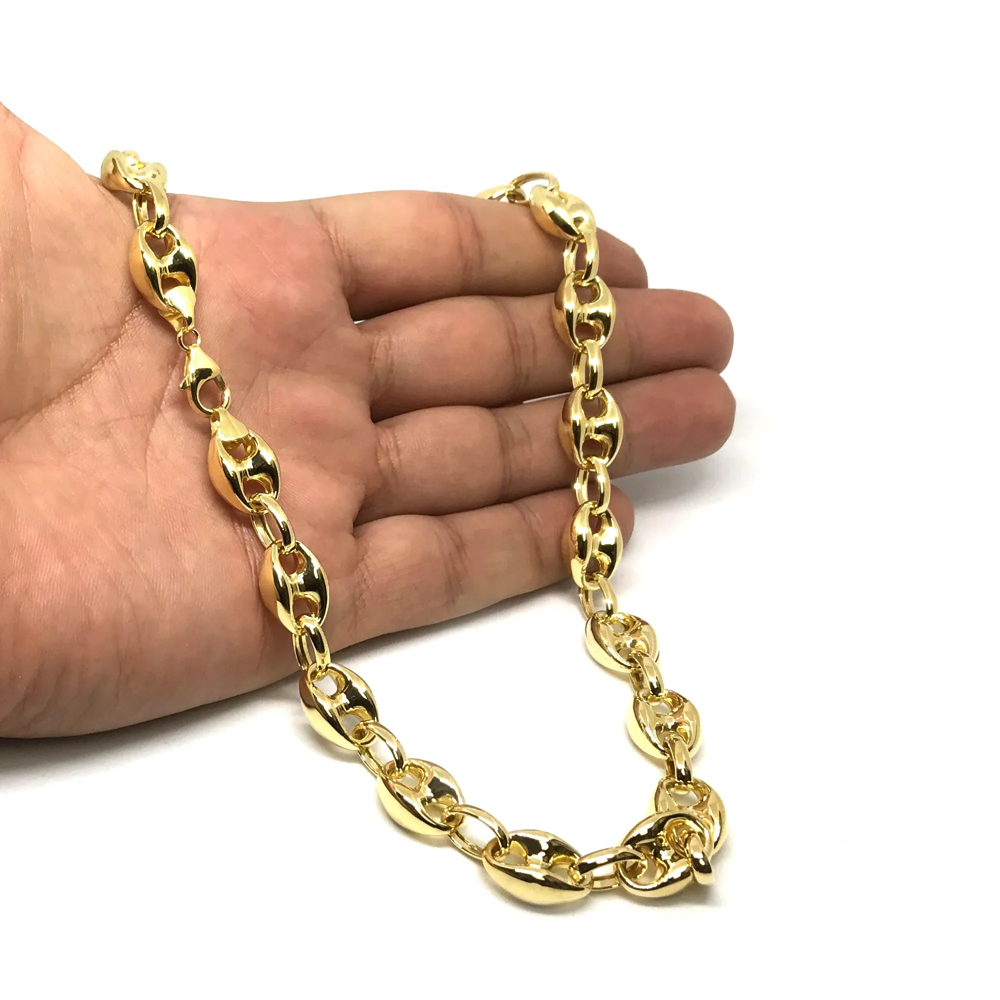 14k Yellow Gold Puffed Mariner Link Chain Necklace, 11mm