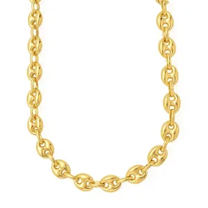 14k Yellow Gold Puffed Mariner Link Chain Necklace, 11mm