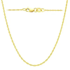 14k Yellow Gold Rope Chain Necklace, 0.8mm, 18"