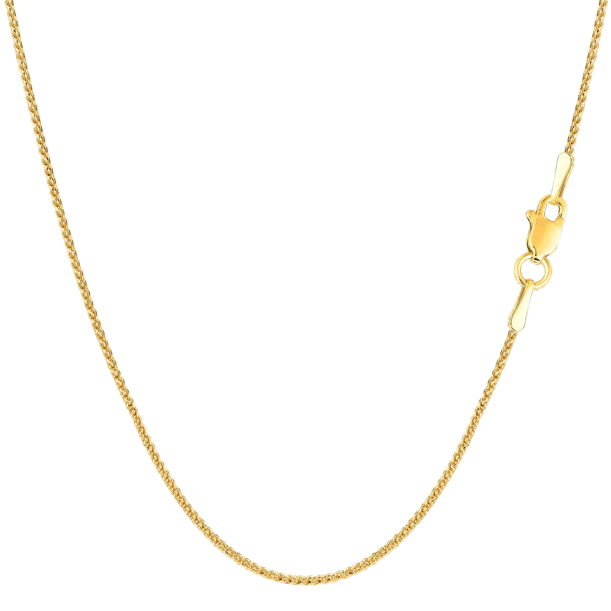 14k Yellow Gold Round Diamond Cut Wheat Chain Necklace, 1.0mm