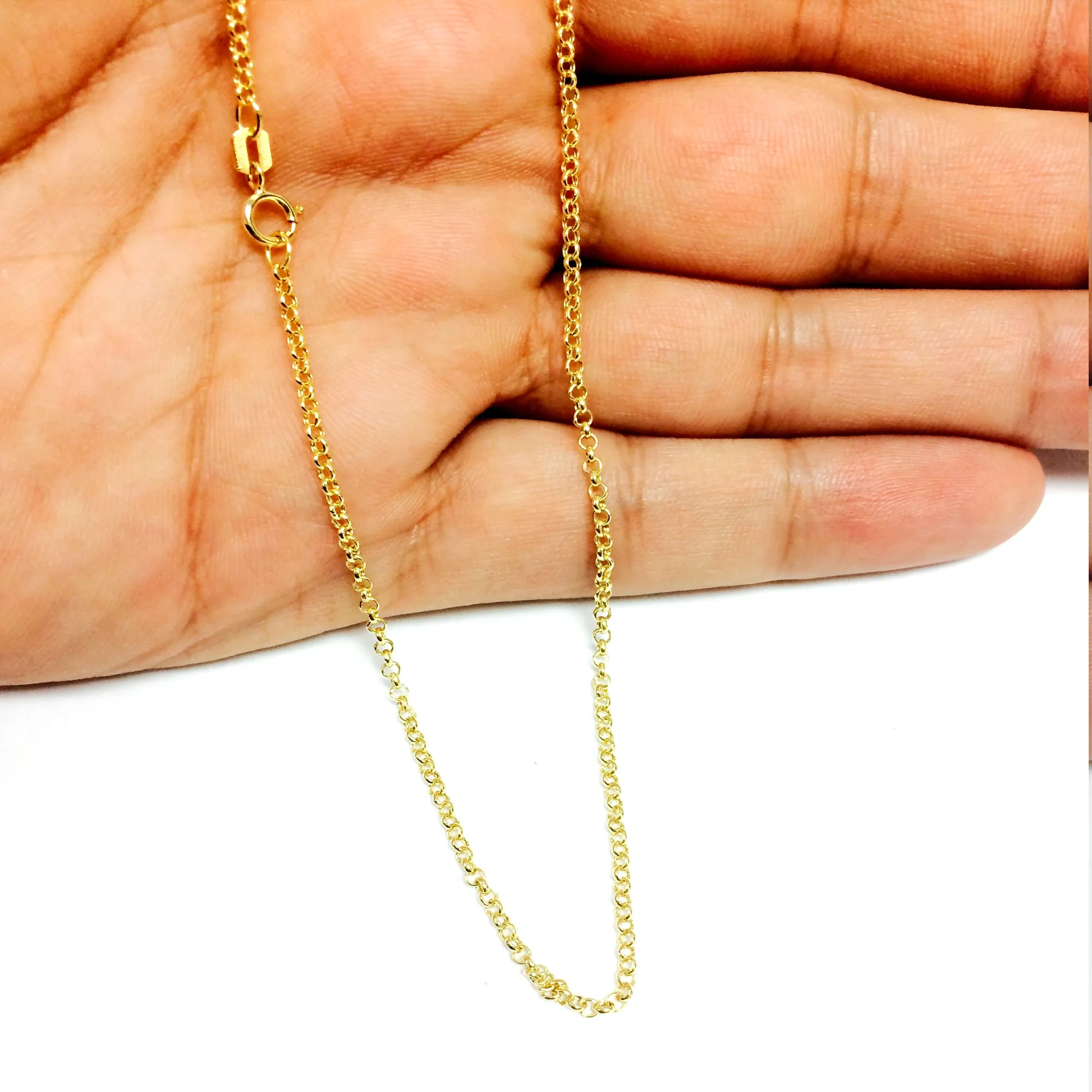 14k Yellow Gold Round Rolo Link Chain Necklace, 1.85mm