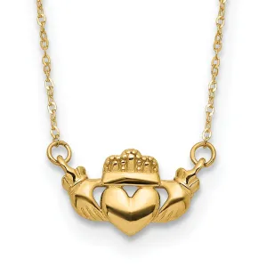 14K Yellow Gold Solid Polished Finish Claddagh Pendant Design in a 17-inch Cable Chain Necklace Set