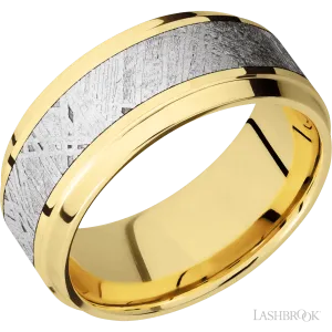 14K Yellow Gold with Polish, Polish Finish and Meteorite Inlay - 9MM