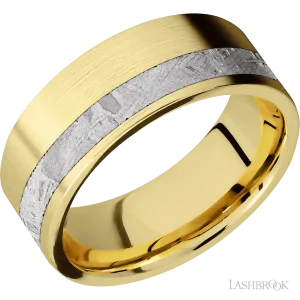 14K Yellow Gold with Satin , Satin Finish and Meteorite Inlay - 8MM