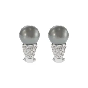 14KT White Gold Tahitian South Sea Pearl and Diamond Huggie Earrings