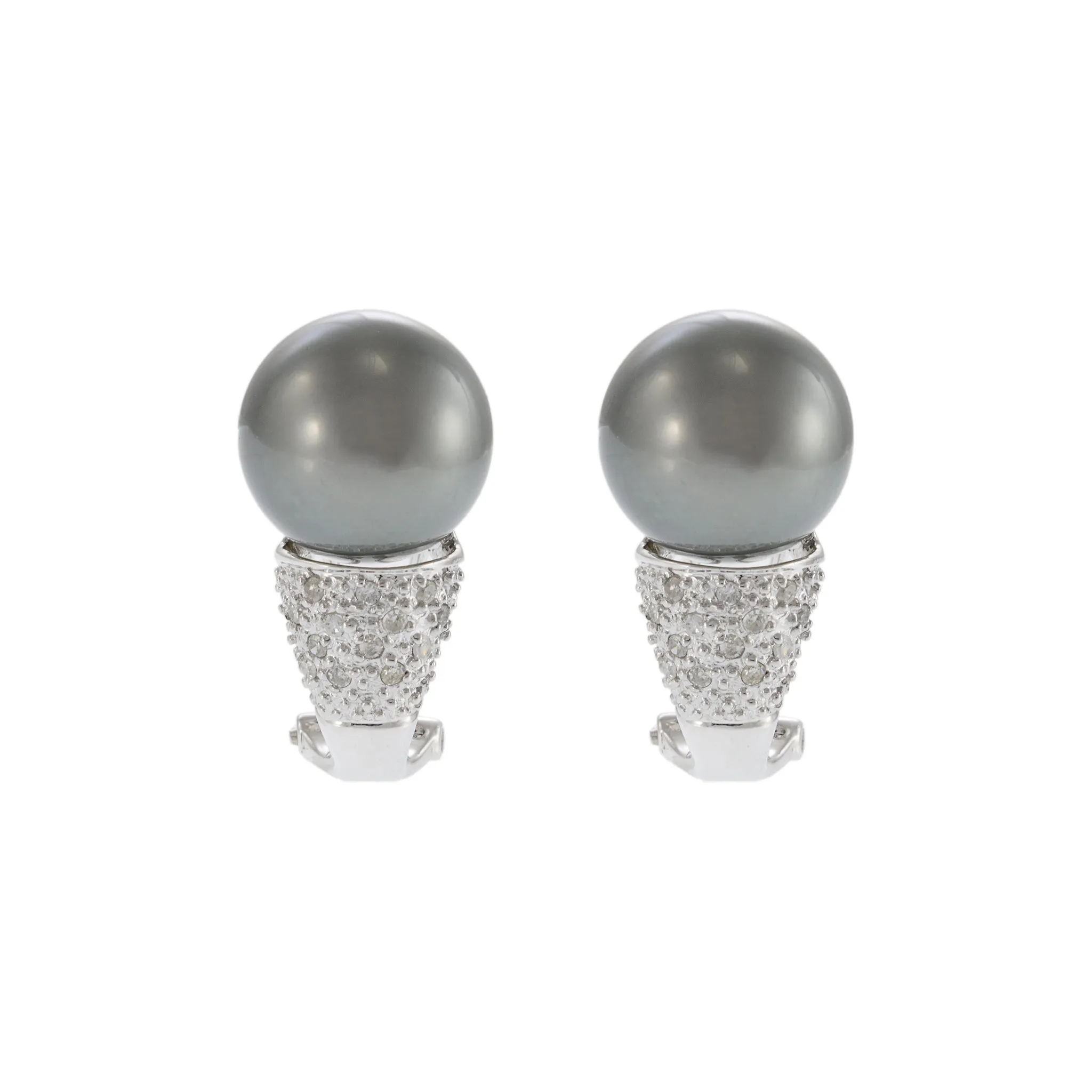 14KT White Gold Tahitian South Sea Pearl and Diamond Huggie Earrings