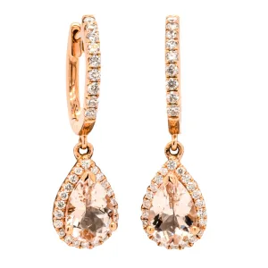 18ct Rose Gold Morganite & Diamond Halo Earrings