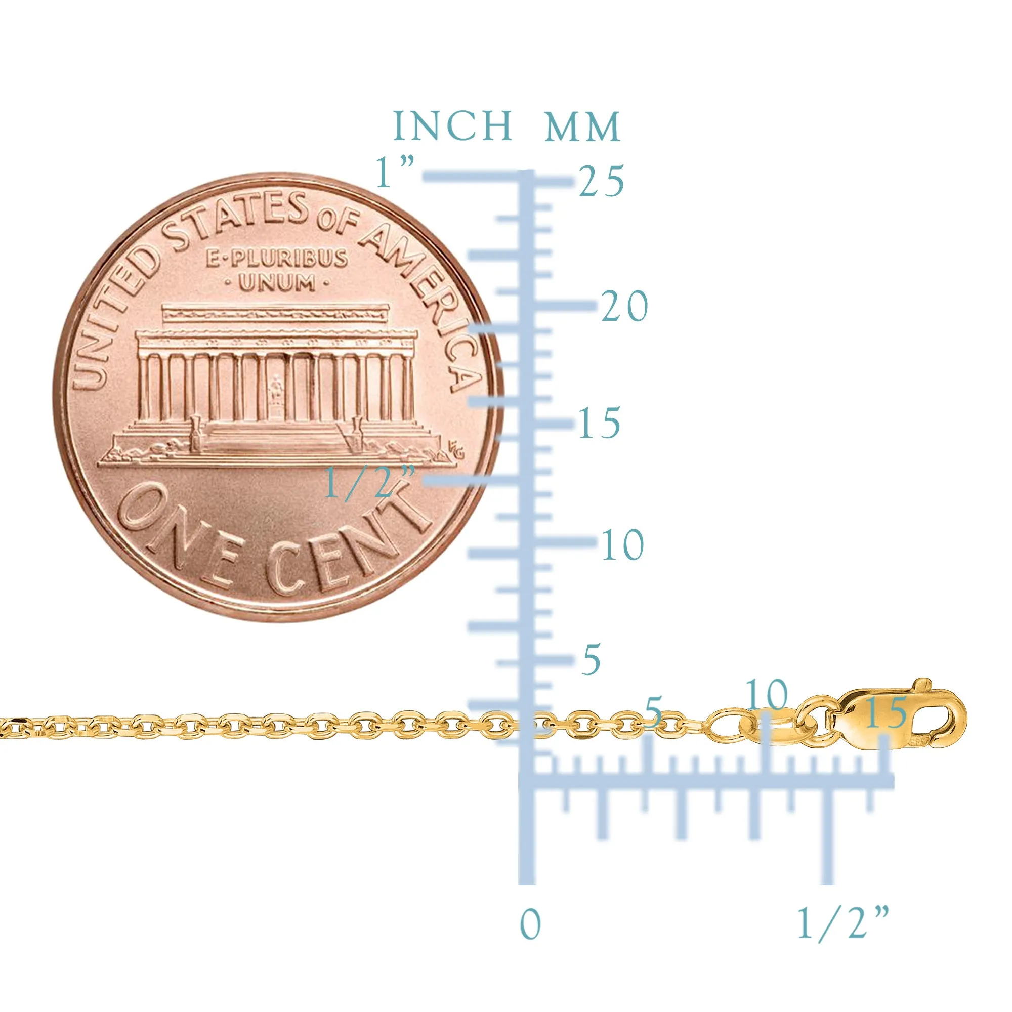 18k Yellow Gold Cable Link Chain Necklace, 1.5mm