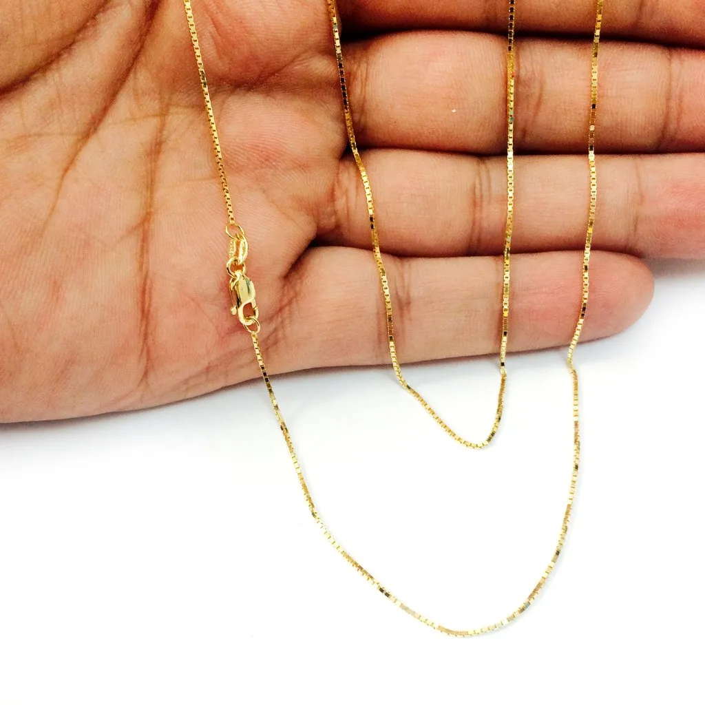 18k Yellow Solid Gold Mirror Box Chain Necklace, 0.8mm