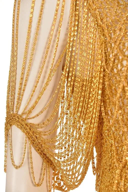 1970s Loris Azzaro Gold Beaded Knit Body Jewelry Sweater Blouse