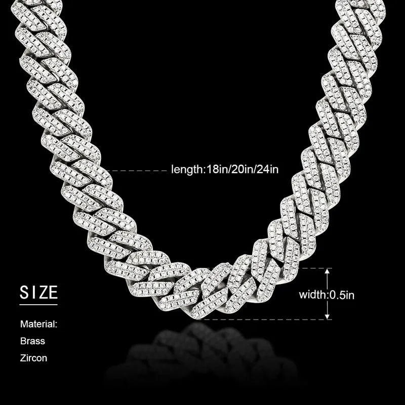 2 Row 12mm Iced Out Necklace Diamonds Cuban Link 5A Cubic Zirconia Clasp