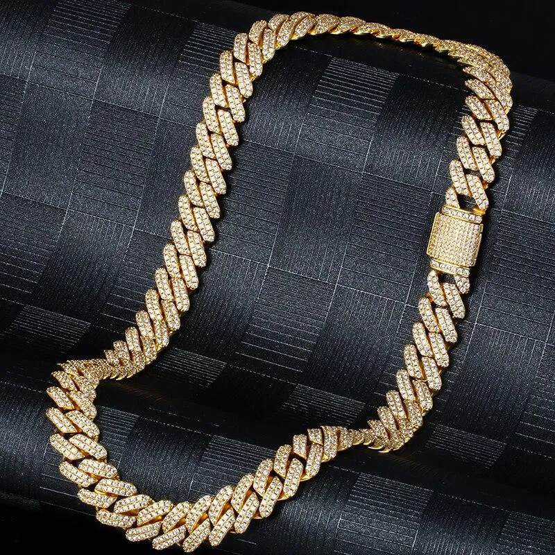 2 Row 12mm Iced Out Necklace Diamonds Cuban Link 5A Cubic Zirconia Clasp