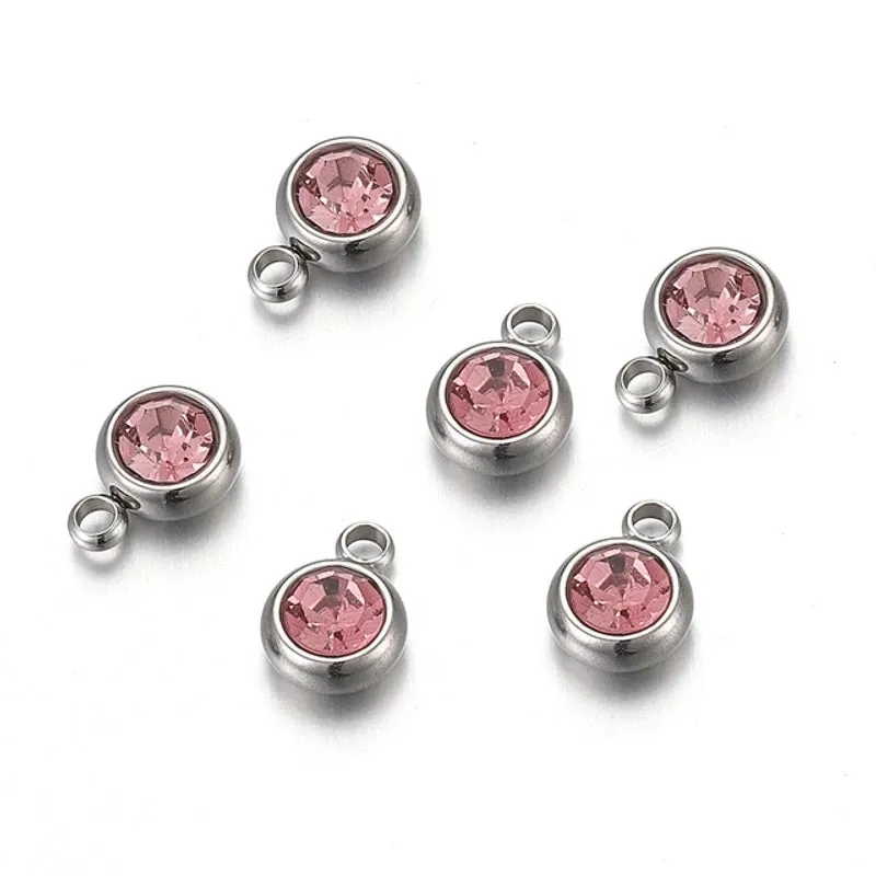 20 PCS/Package 6 * 8mm Hole 1~1.9mm Stainless Steel Rhinestones Round Polished Pendant