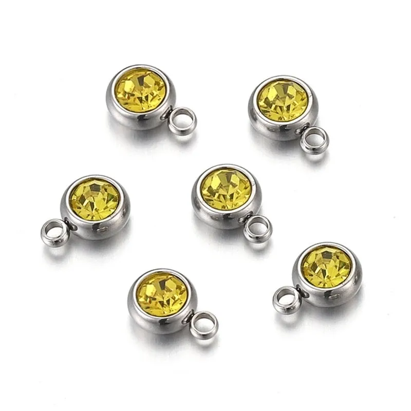 20 PCS/Package 6 * 8mm Hole 1~1.9mm Stainless Steel Rhinestones Round Polished Pendant