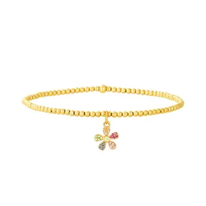 2mm Signature Bracelet with 14k Rainbow Sapphire Flower Charm