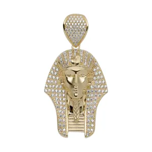 2" CZ Pharaoh Egyptian King Pendant 14K Yellow Gold