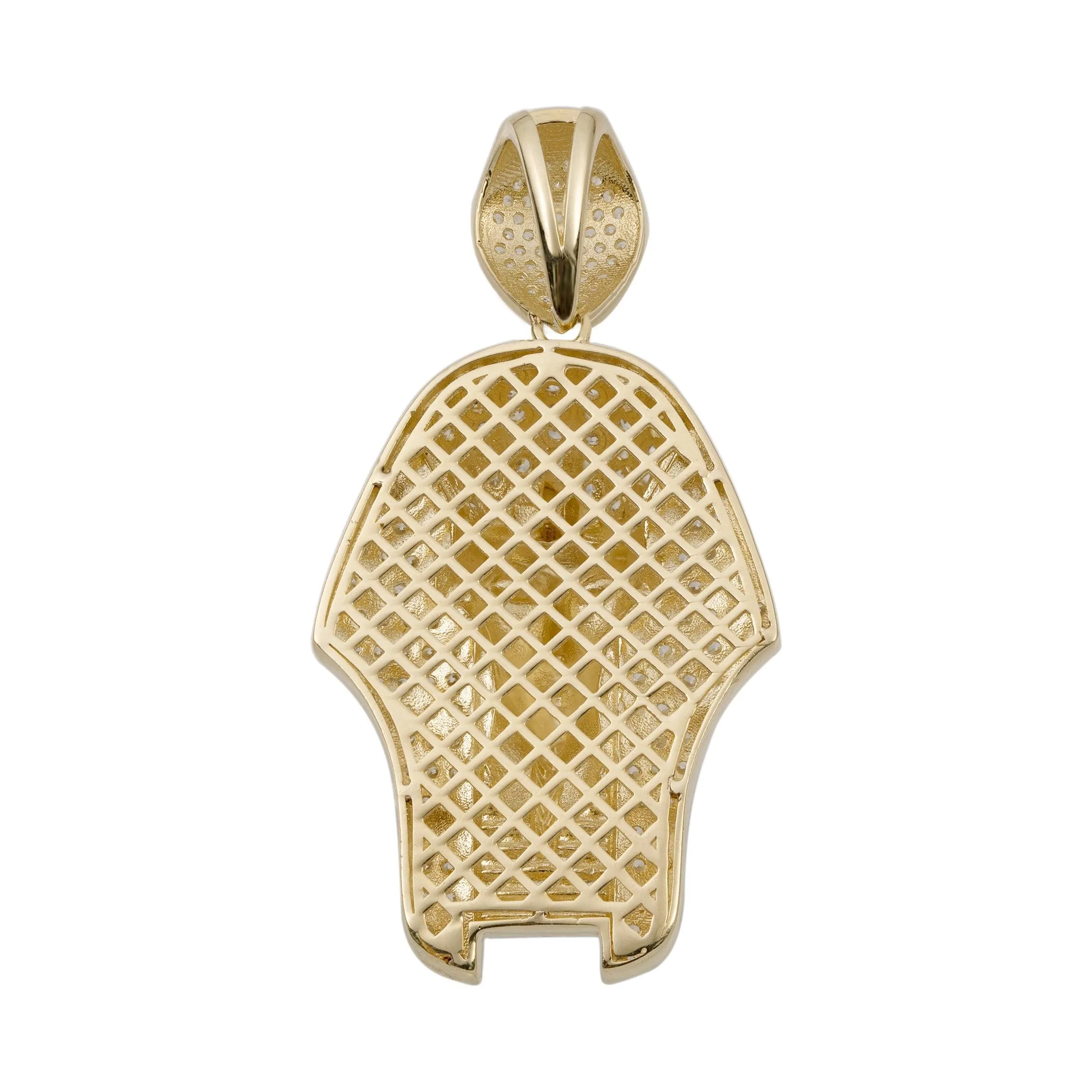 2" CZ Pharaoh Egyptian King Pendant 14K Yellow Gold