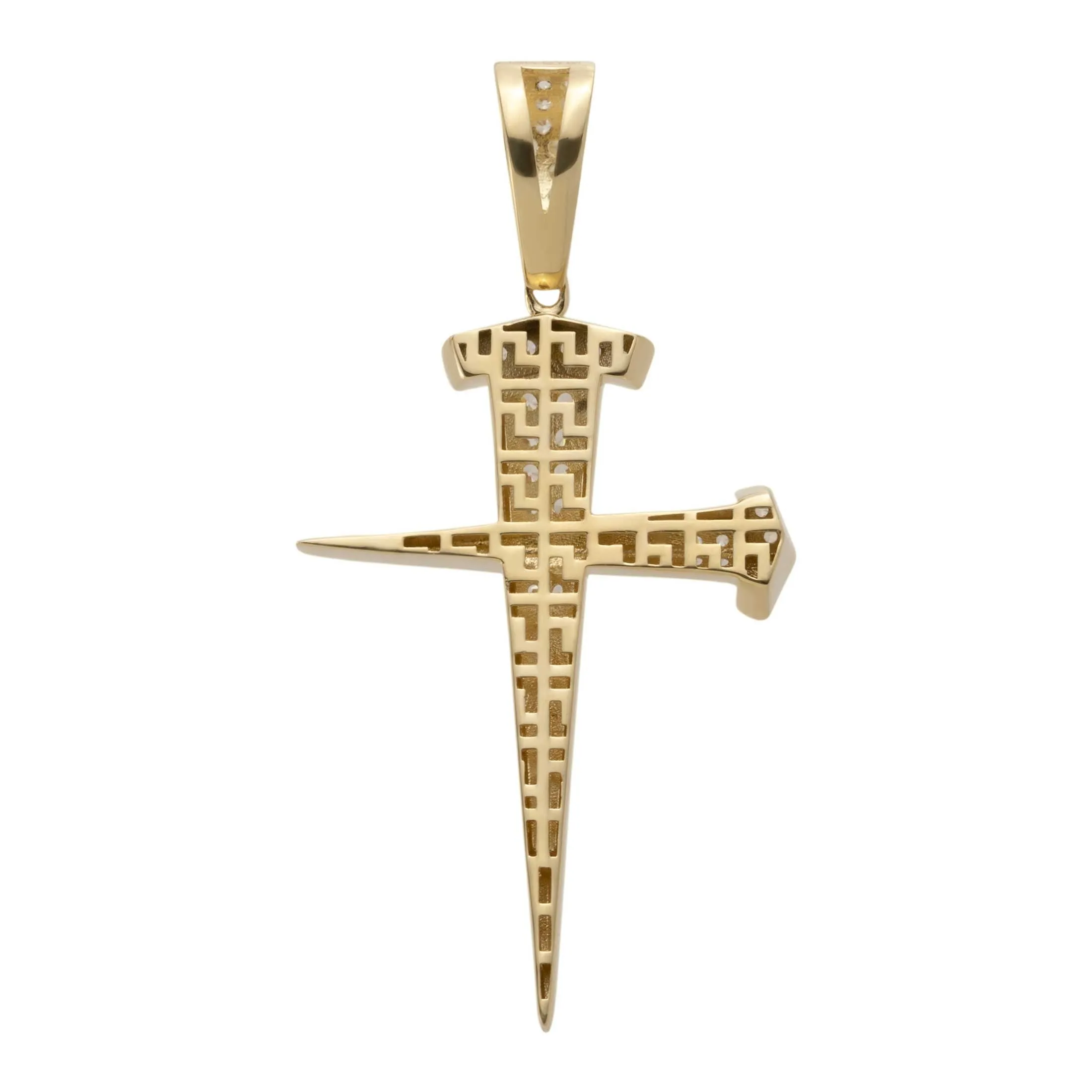 2" CZ Screw Nail Cross Pendant 14K Yellow Gold