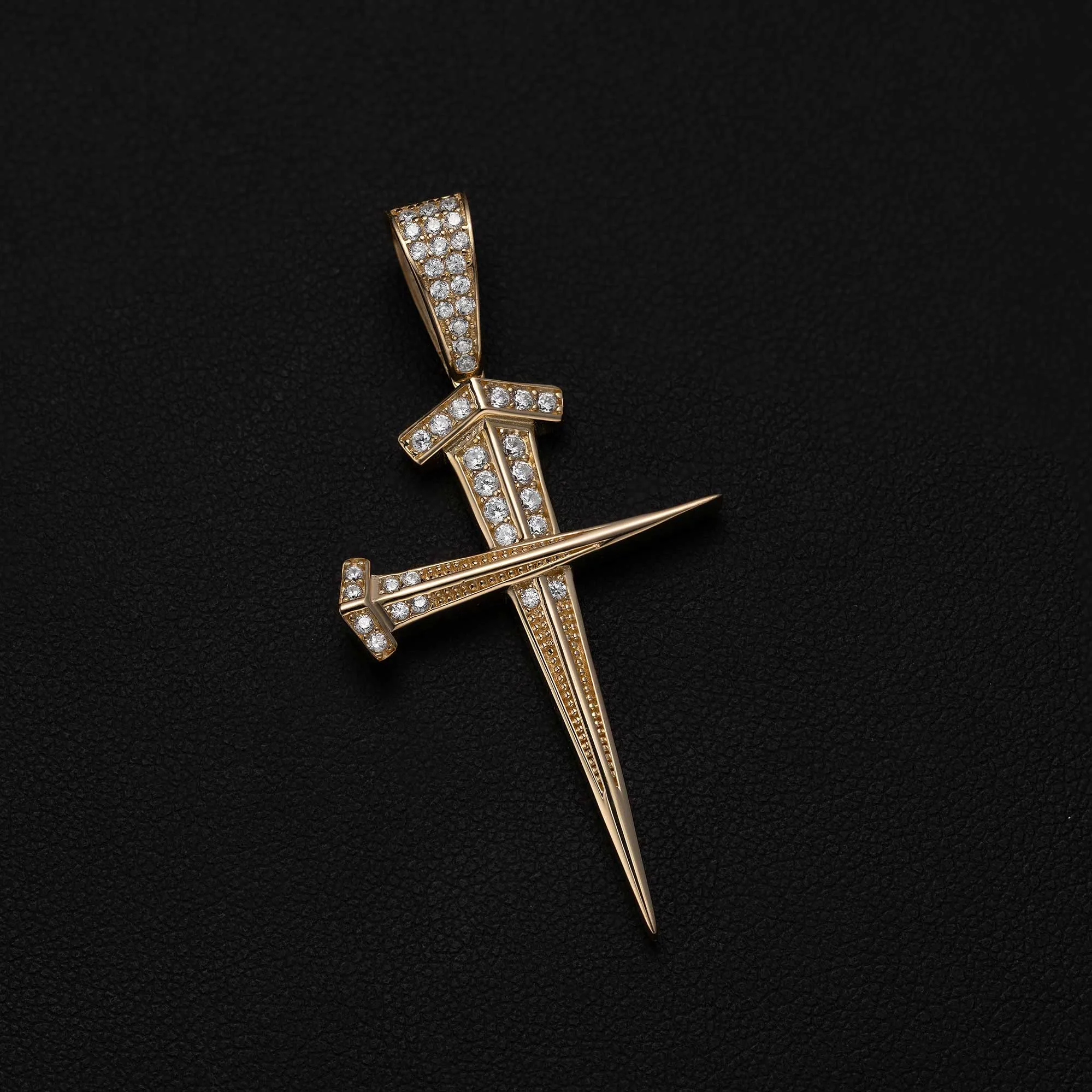 2" CZ Screw Nail Cross Pendant 14K Yellow Gold