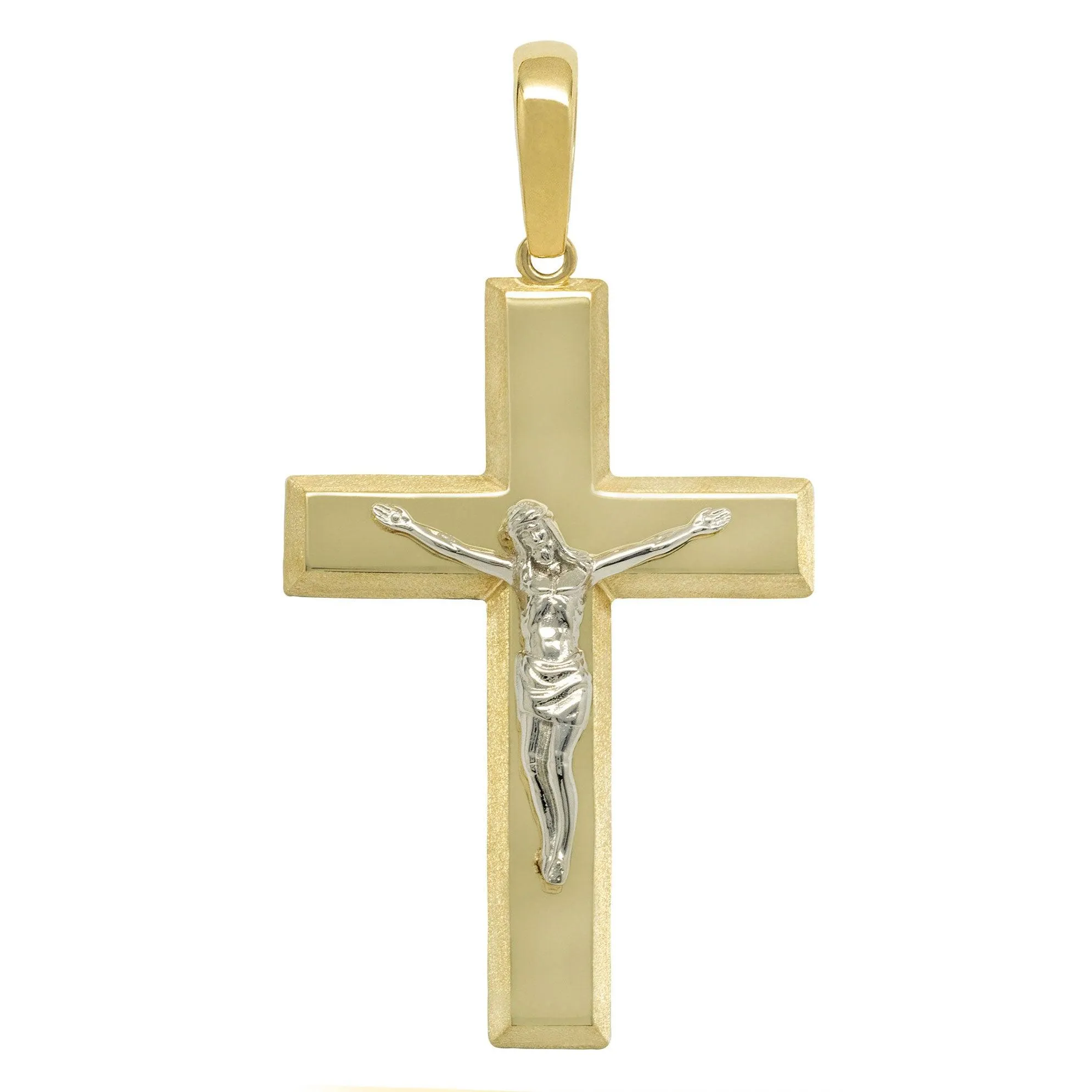 2" Polished Jesus Crucifix Cross Pendant Solid 14K Yellow Gold