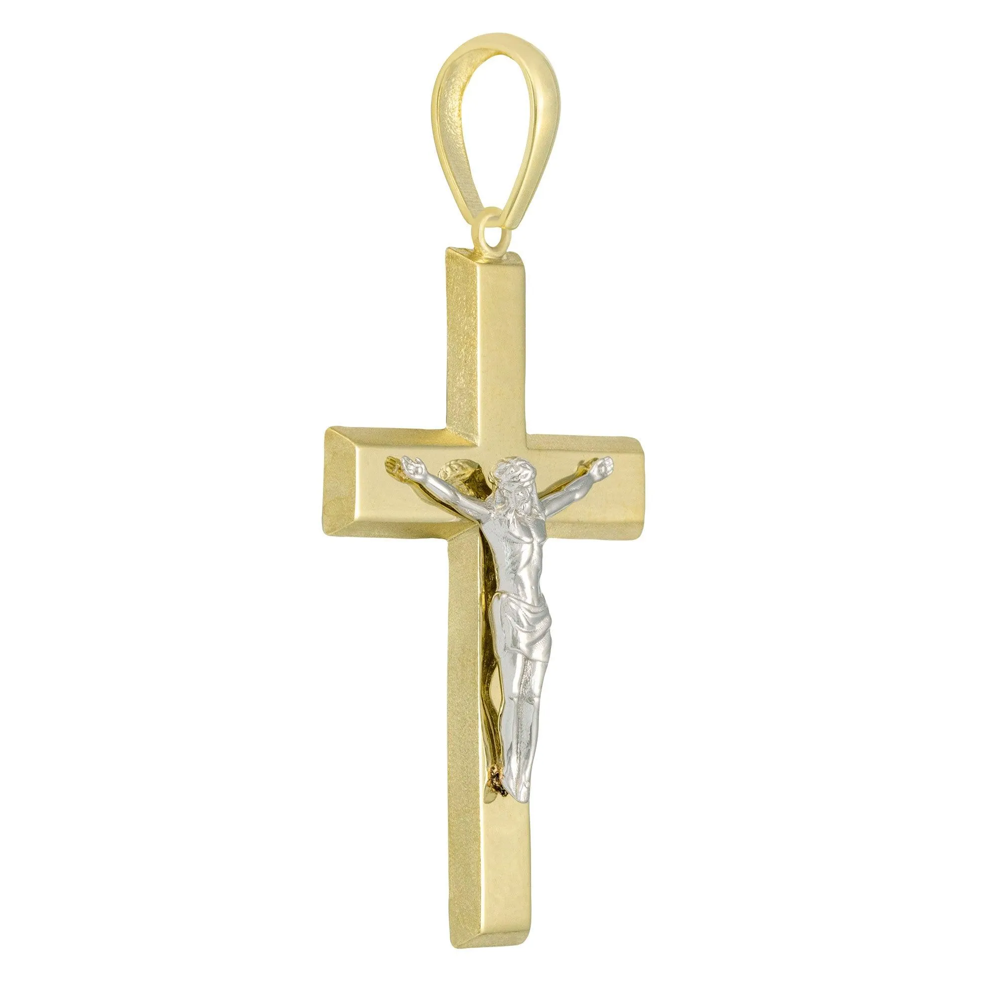 2" Polished Jesus Crucifix Cross Pendant Solid 14K Yellow Gold