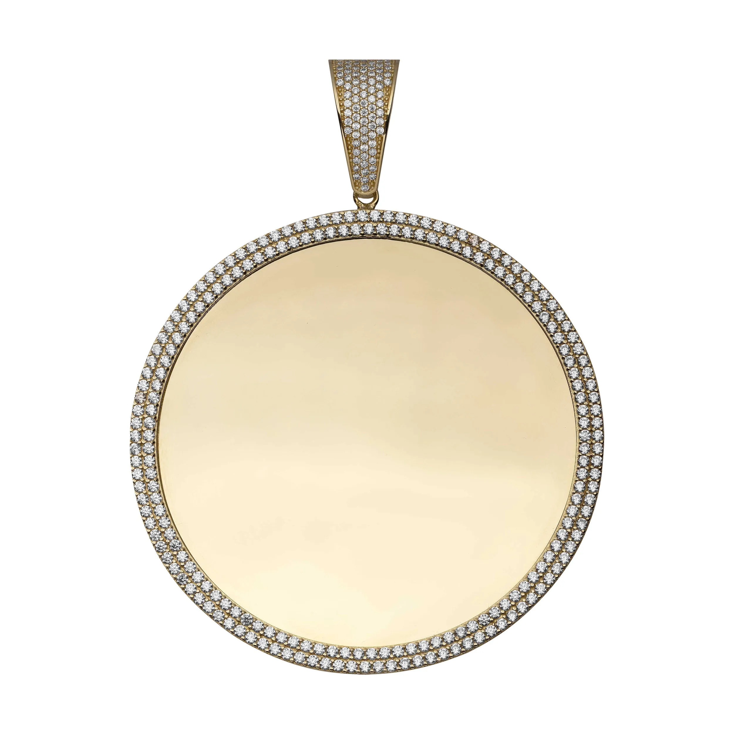 3 1/2" CZ Framed Medallion Picture Memory Pendant 10K Yellow Gold