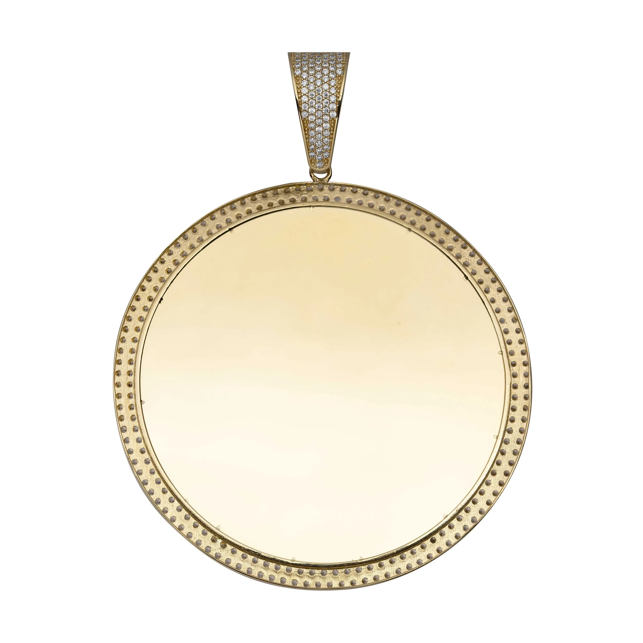 3 1/2" CZ Framed Medallion Picture Memory Pendant 10K Yellow Gold