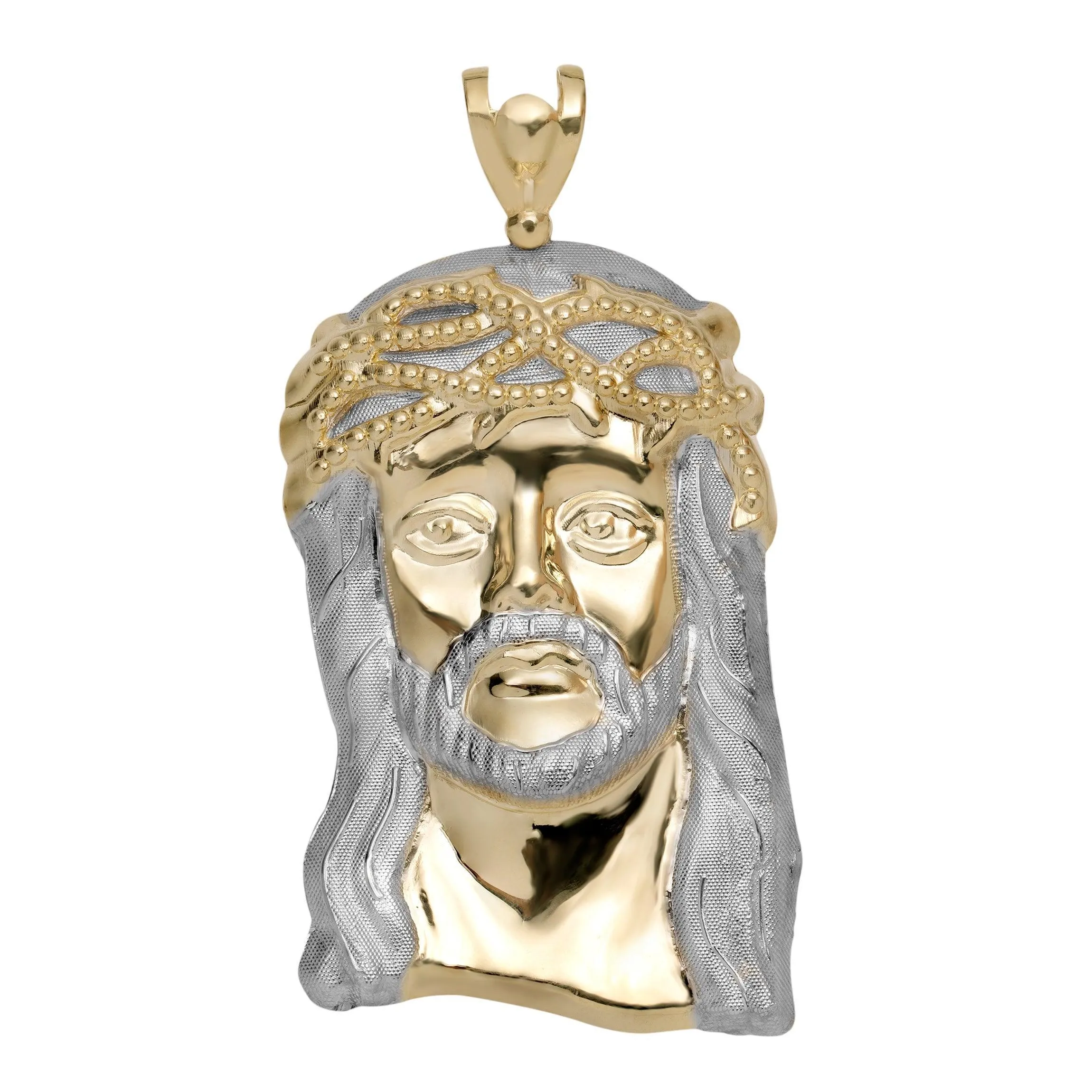 4" Huge Jesus Head Charm Pendant 10K Yellow Gold