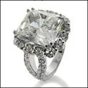 5 Carat Radiant Cubic Zirconia in Halo Round Side Stones Share Prong Engagement 14K White Gold Ring