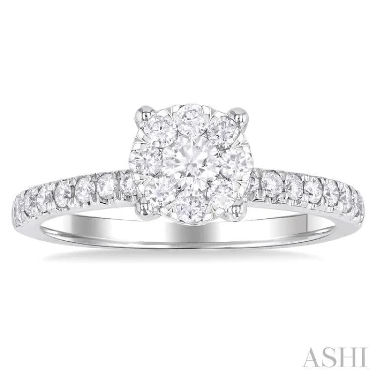 5/8 ctw Round Lovebright Diamond Engagement Ring in 14K White Gold