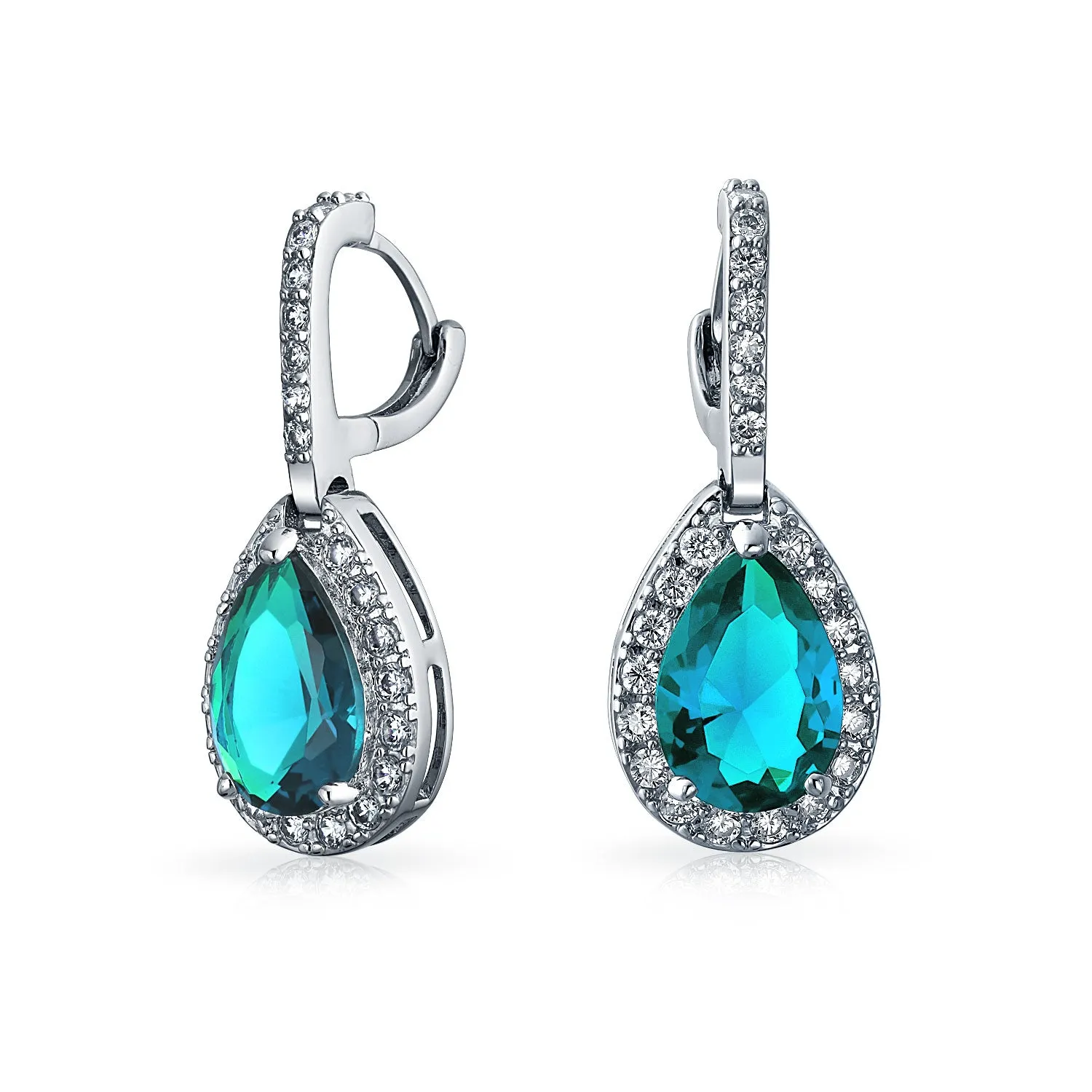 5CT Teardrop Pave CZ Halo Hoop Earrings Birthstone Colors