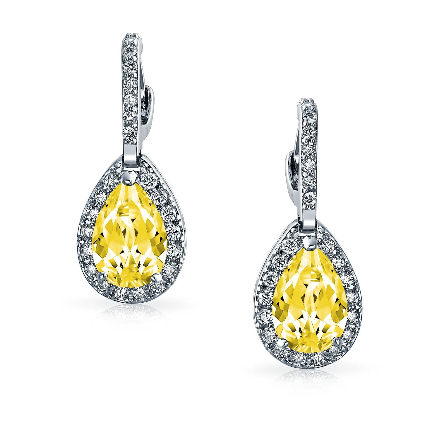 5CT Teardrop Pave CZ Halo Hoop Earrings Birthstone Colors