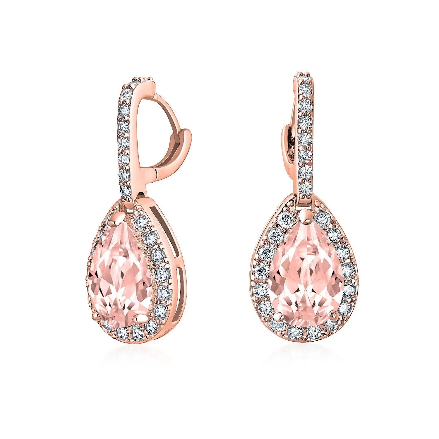 5CT Teardrop Pave CZ Halo Hoop Earrings Birthstone Colors