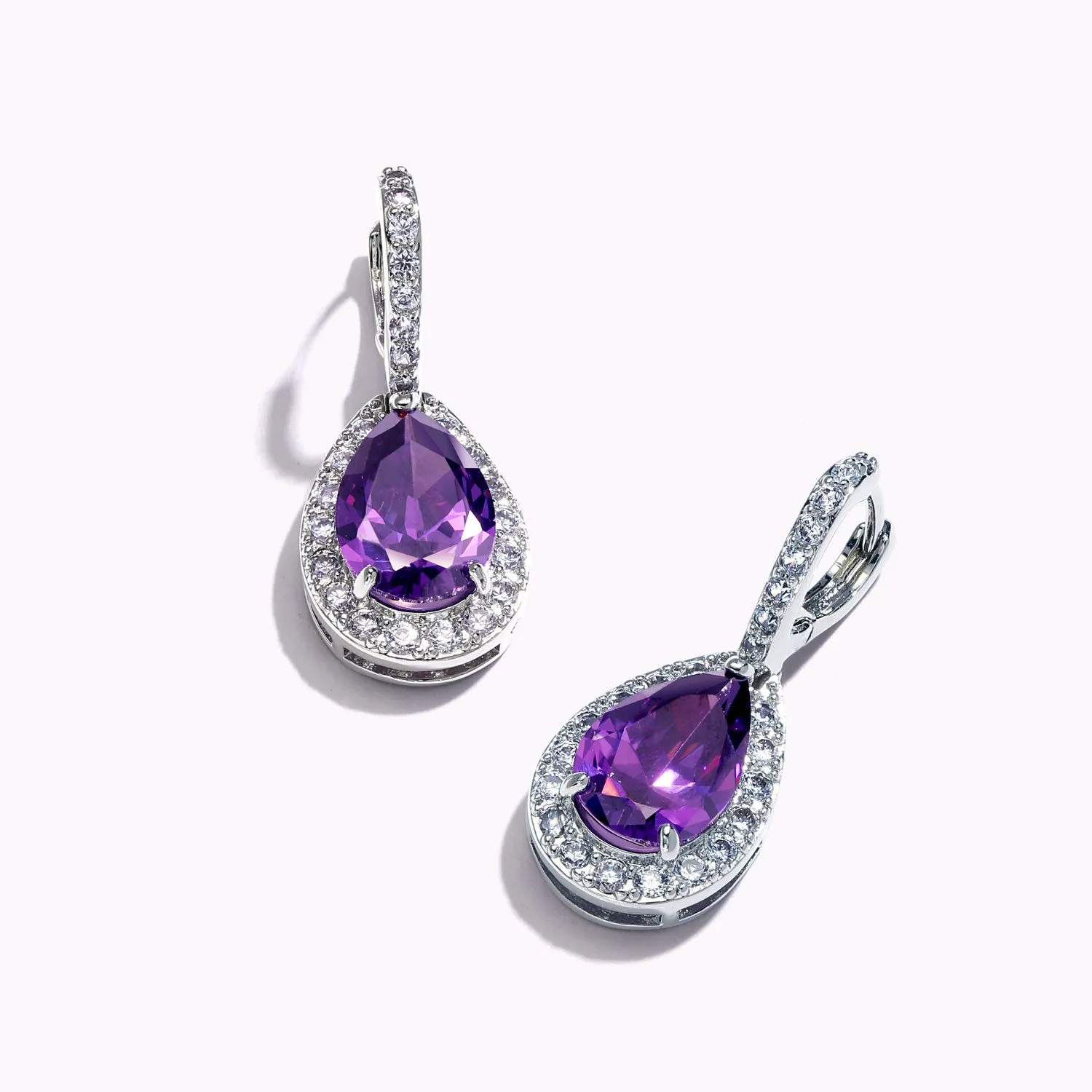 5CT Teardrop Pave CZ Halo Hoop Earrings Birthstone Colors