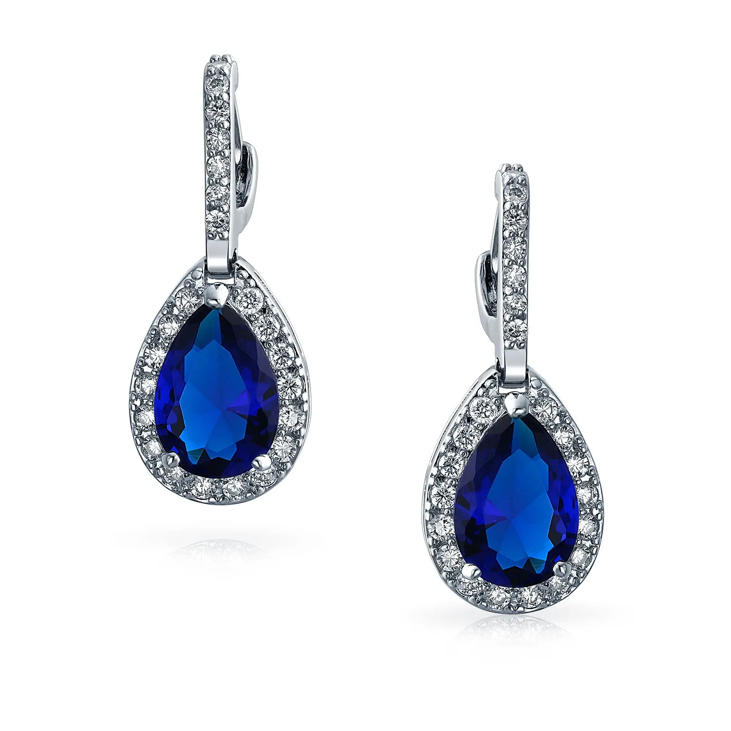 5CT Teardrop Pave CZ Halo Hoop Earrings Birthstone Colors