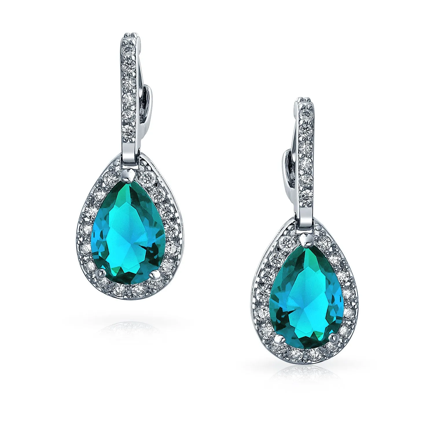 5CT Teardrop Pave CZ Halo Hoop Earrings Birthstone Colors