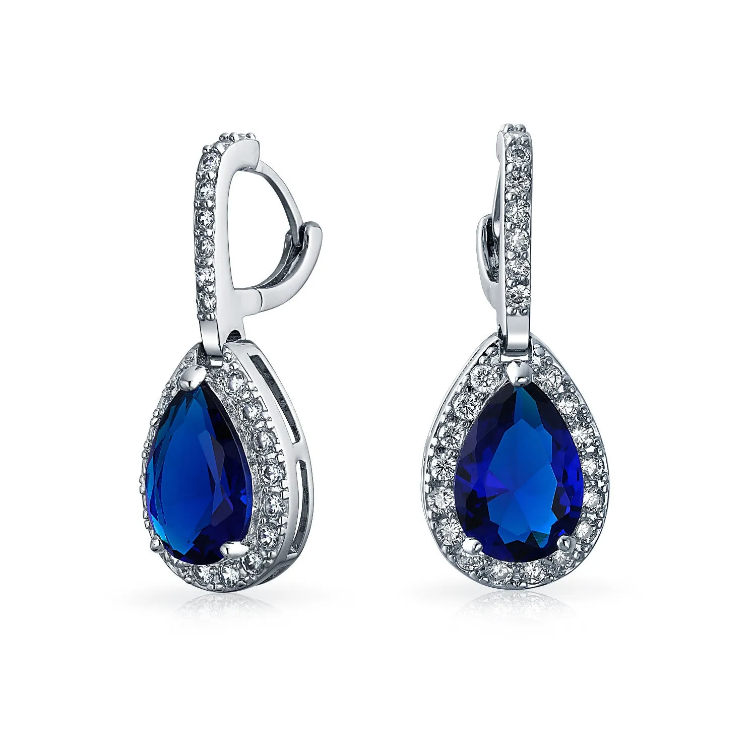 5CT Teardrop Pave CZ Halo Hoop Earrings Birthstone Colors