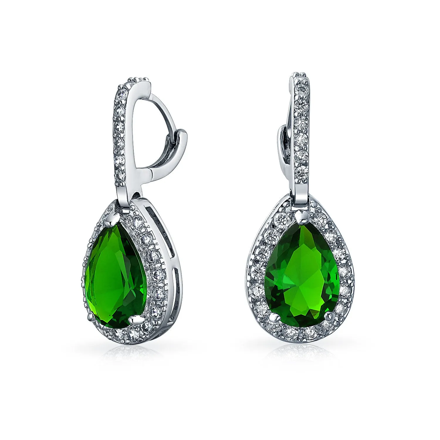 5CT Teardrop Pave CZ Halo Hoop Earrings Birthstone Colors