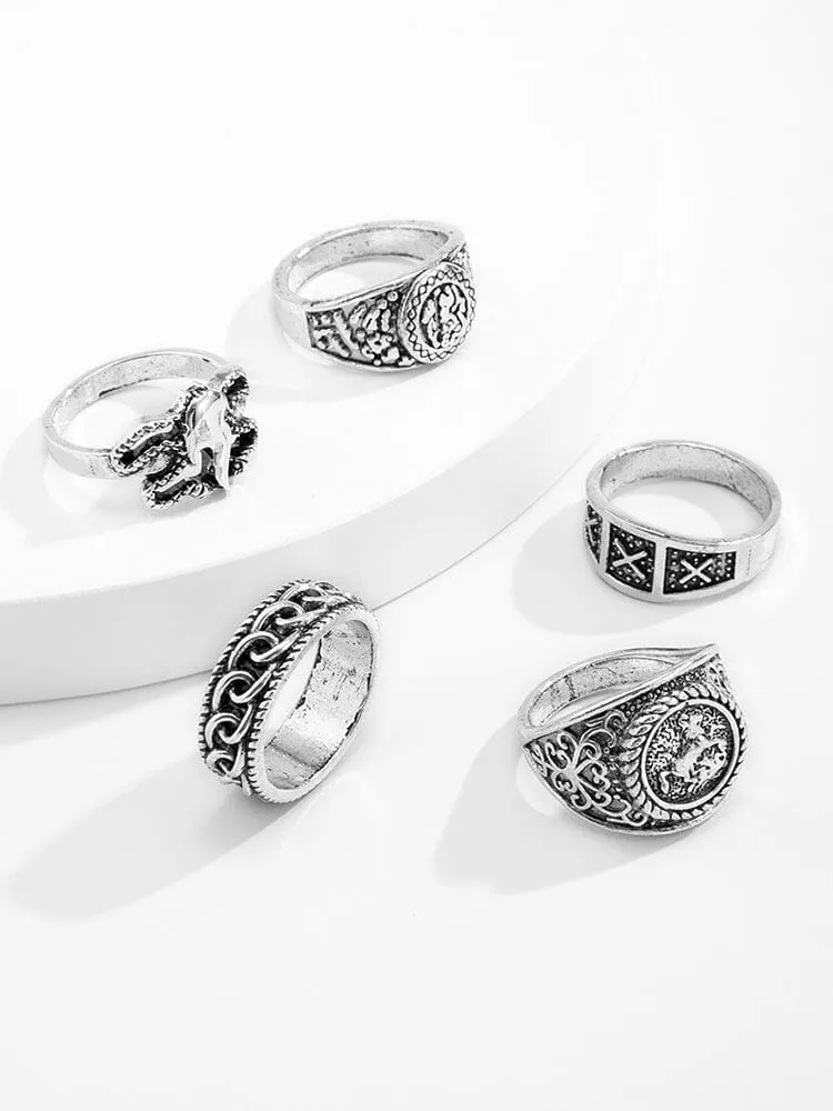 5Pcs Gothic Stacking Rings Set