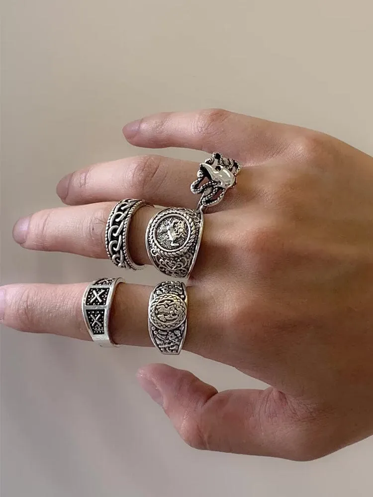 5Pcs Gothic Stacking Rings Set