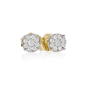 9CT 4 Claw Cluster Diamond Earrings