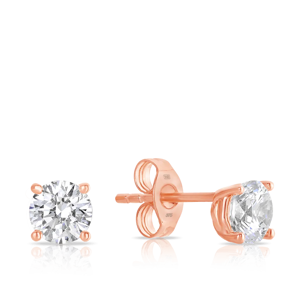 9ct Rose Gold Cubic Zirconia Stud Earrings