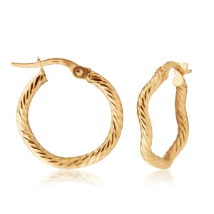 9ct Yellow Gold Patterned Abstract 15mm Hoop Earrings