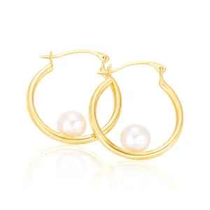 9ct Yellow Gold Round Cut 5mm Fresh Water Pearl Earrings