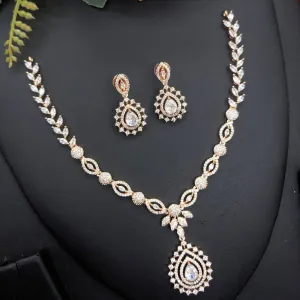 Aamrapali Rose Gold  Plated AD Necklace Set